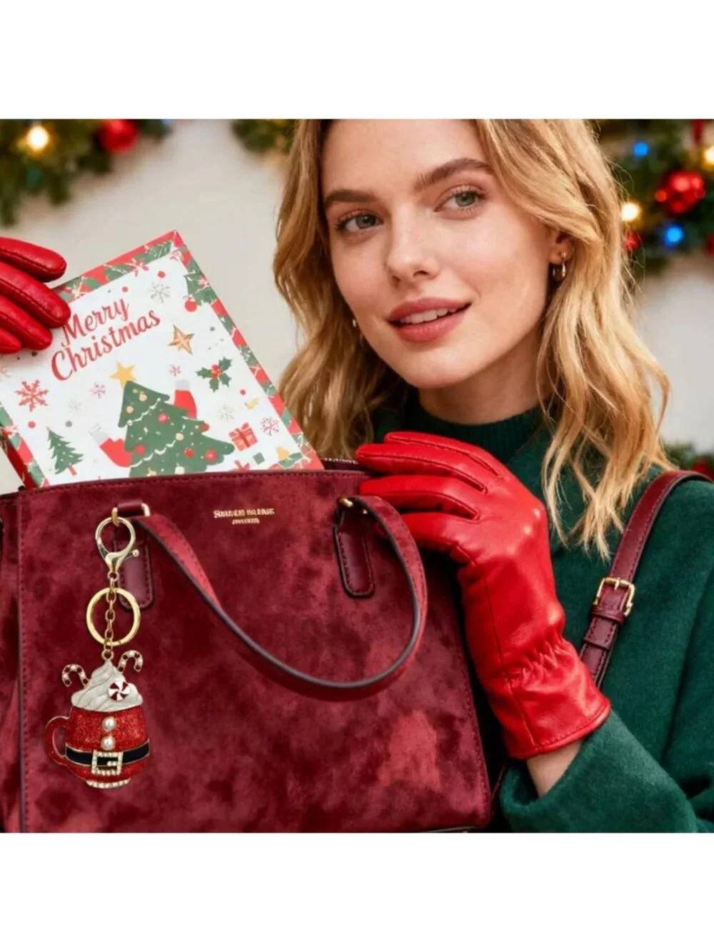 Festive Christmas Tree Nutcracker Bag Charm Keychain for Women - Holiday Gift